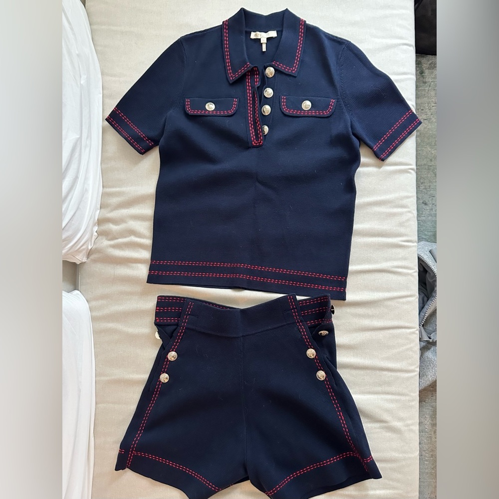 MAJE nautical style knit shirt and shorts